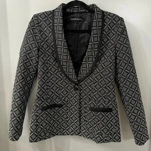 Nanette Lepore Satin Tipped Tuxedo Smoking Jacket Blazer Black White Size 4